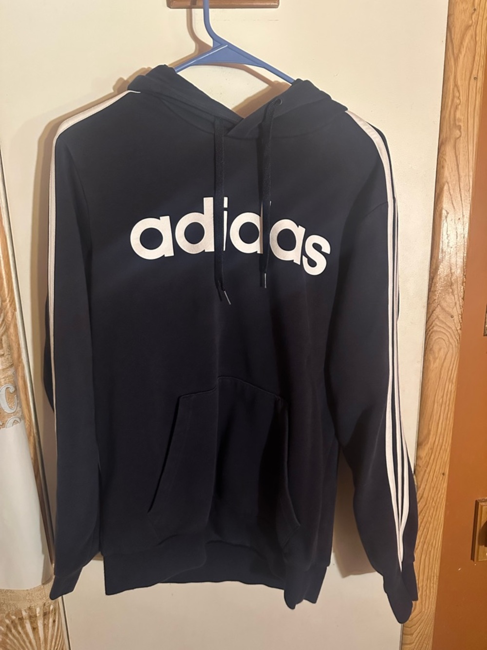 adidas Black Hoodie with White Logo & Sleeve Stripes